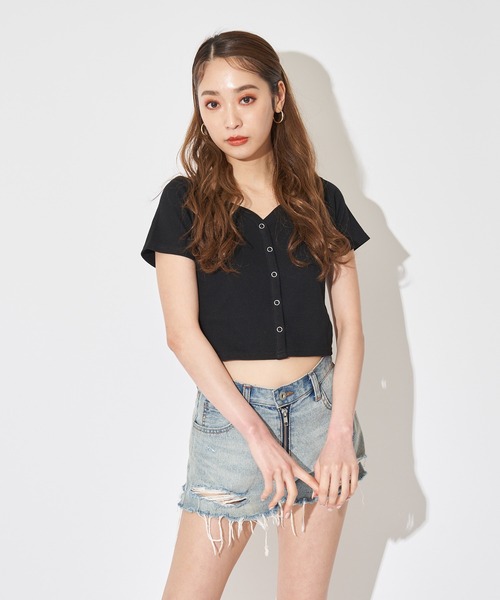 SPIRALGIRL（スパイラルガール）の「オフショルリブトップス（Tシャツ/カットソー・レディース・ブラック/オレンジ/キャメル・FREE）」の8枚目の写真