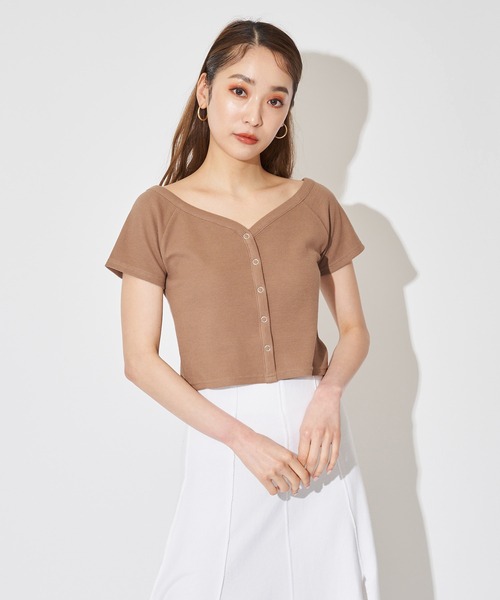 SPIRALGIRL（スパイラルガール）の「オフショルリブトップス（Tシャツ/カットソー・レディース・ブラック/オレンジ/キャメル・FREE）」の7枚目の写真