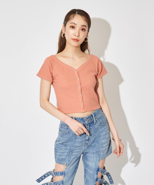 SPIRALGIRL（スパイラルガール）の「オフショルリブトップス（Tシャツ/カットソー・レディース・ブラック/オレンジ/キャメル・FREE）」の17枚目の写真