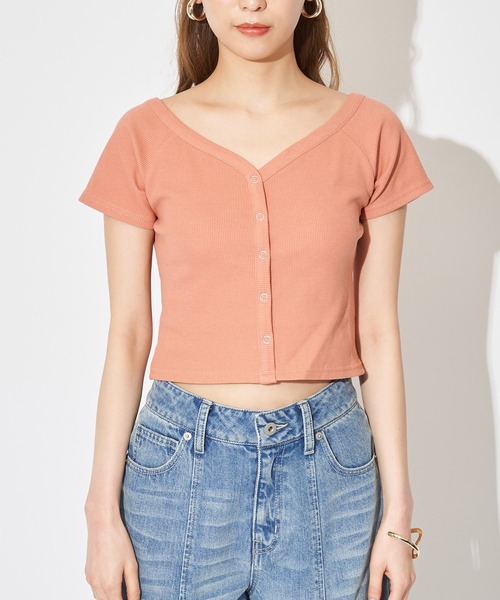 SPIRALGIRL（スパイラルガール）の「オフショルリブトップス（Tシャツ/カットソー・レディース・ブラック/オレンジ/キャメル・FREE）」の16枚目の写真