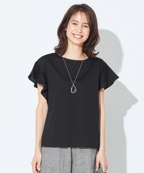 ANY（エニィ）の「【接触冷感・UVケア】フレアスリーブ Tブラウス（Tシャツ/カットソー・レディース・アイボリー系1/オールドローズ系/ブルー系/アイボリー系/ブラック系/ライトグレー系/グリーン系/ブラウン系・4）」の2枚目の写真