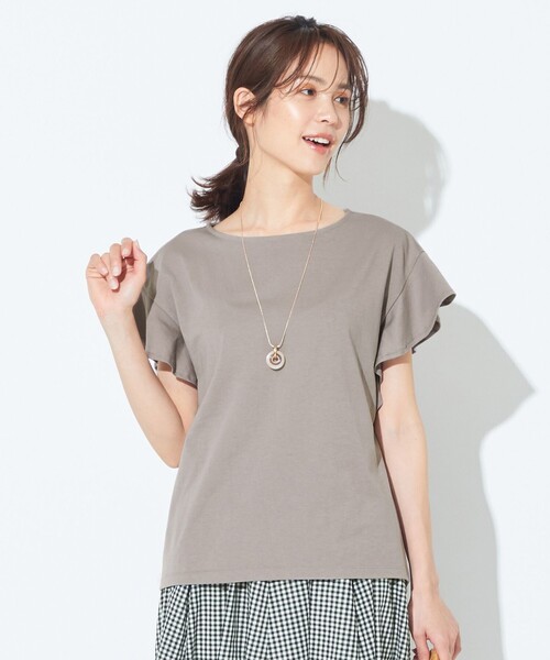 ANY（エニィ）の「【接触冷感・UVケア】フレアスリーブ Tブラウス（Tシャツ/カットソー・レディース・アイボリー系1/オールドローズ系/ブルー系/アイボリー系/ブラック系/ライトグレー系/グリーン系/ブラウン系・4）」の4枚目の写真