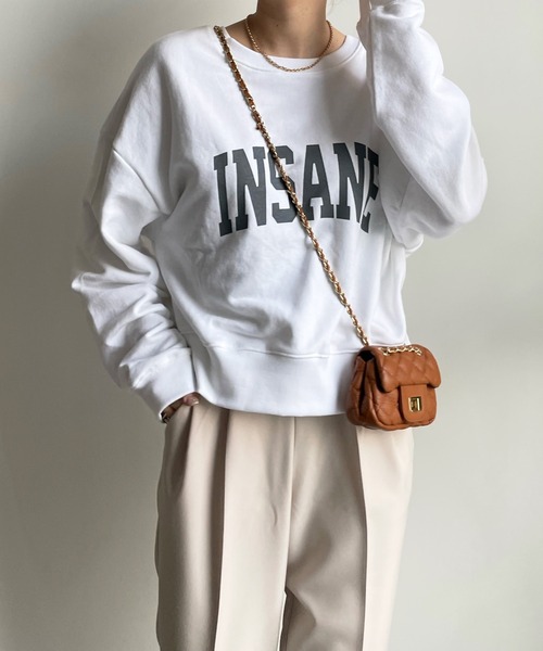 DouDou(ドゥドゥ)の「INSANE ロゴスウェット(Tシャツ/カットソー・レディース・ホワイト/グレイッシュベージュ・FREE)」の1枚目の写真