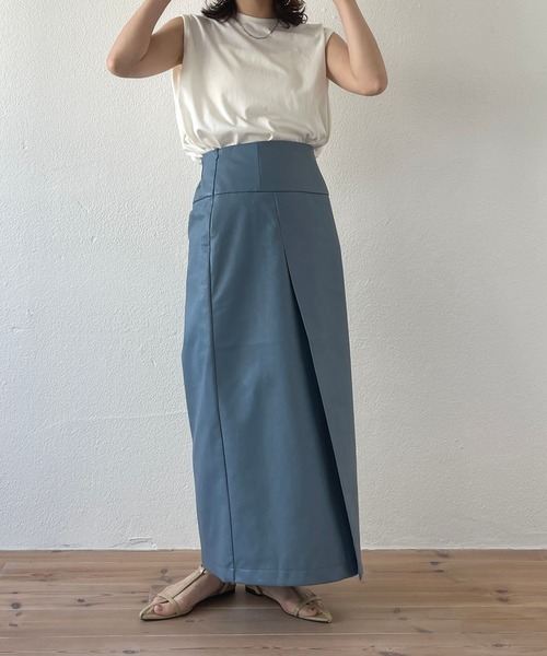wee9s(ウィークス)の「fake leather wrap skirt / 1年中使えるバックゴムフェイクレザーラップスカート(スカート・レディース・オレンジ/ブルー/ベージュ/ブラック/ピンク・FREE)」の19枚目の写真
