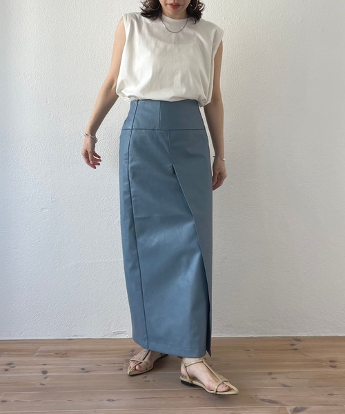 fake leather wrap skirt / 1年中使えるバックゴムフェイクレザー