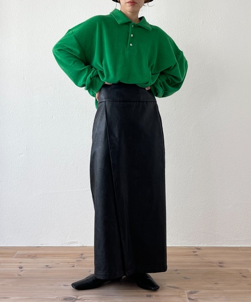 fake leather wrap skirt / 1年中使えるバックゴムフェイクレザー