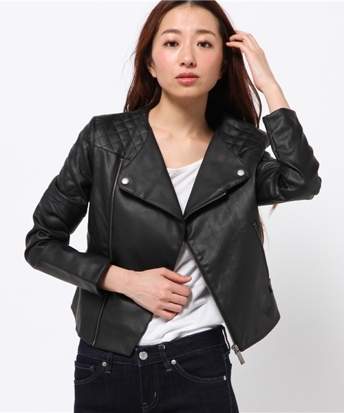 adidas Originals（アディダスオリジナルス）の「ウィメンズ アディダス バイカージャケット ライダース風 adidas BIKER JACKET M30478（ライダースジャケット・レディース・ブラック・SMALL/MEDIUM）」の5枚目の写真