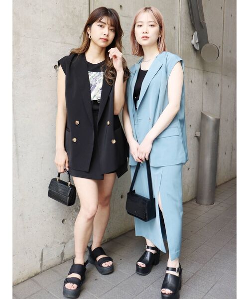 MURUA（ムルーア）の「ドビークロススリットスカート【セットアップ着用可能】（スカート・レディース・ブラック/ベージュ/ブルー・1/2）」の20枚目の写真