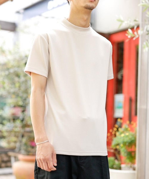 Beno(ビーノ)の「COOLダンボール モックネック TEE(Tシャツ/カットソー・メンズ・ホワイト/チャコールグレー/ライトグレー/ブラック/パープル/マスタード/ブルーグリーン/ライトベージュ・M/L)」の6枚目の写真