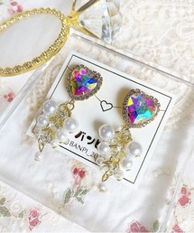 【バンピ】ハートビジューぷちぷちパールピアス