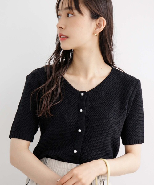 fifth（フィフス）の「パールボタンサマーニットカーディガン（カーディガン/ボレロ・レディース・ブラック/グリーン/アイボリー・M）」の3枚目の写真