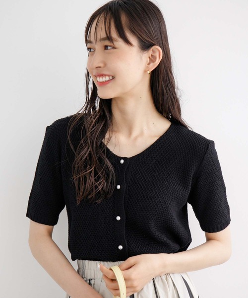 fifth（フィフス）の「パールボタンサマーニットカーディガン（カーディガン/ボレロ・レディース・ブラック/グリーン/アイボリー・M）」の4枚目の写真