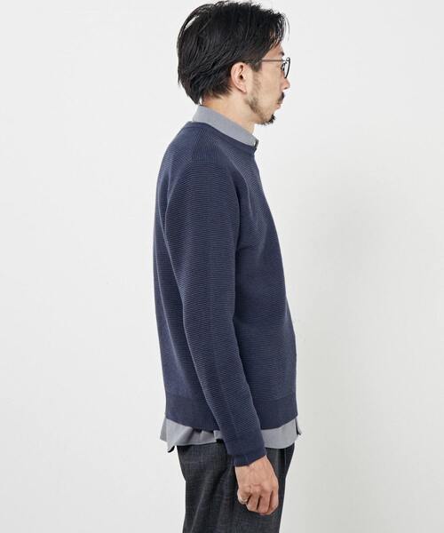 MEN'S MELROSE（メンズメルローズ）の「ミドルゲージリップルクルーネックニット（ニット/セーター・メンズ・グリーン/ライトベージュ/ネイビー/パープル/グレイッシュベージュ・4/3）」の9枚目の写真