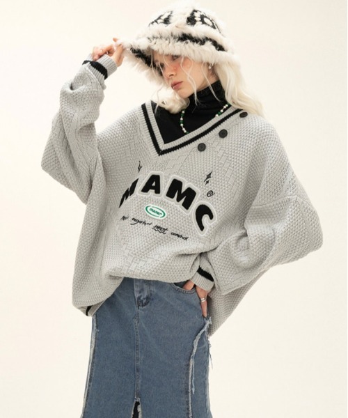 MAMC(エムエーエムシー)の「MAMC-変形編み.柄ニット(ニット/セーター・レディース・ブラック/グレー/サックスブルー・FREE)」の14枚目の写真