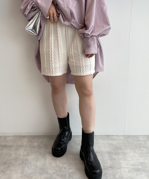 w closet（ダブルクローゼット）の「ケーブル編みジャガードショートパンツ（その他パンツ・レディース・アイボリー/ブルー/ブラック・FREE）」の6枚目の写真
