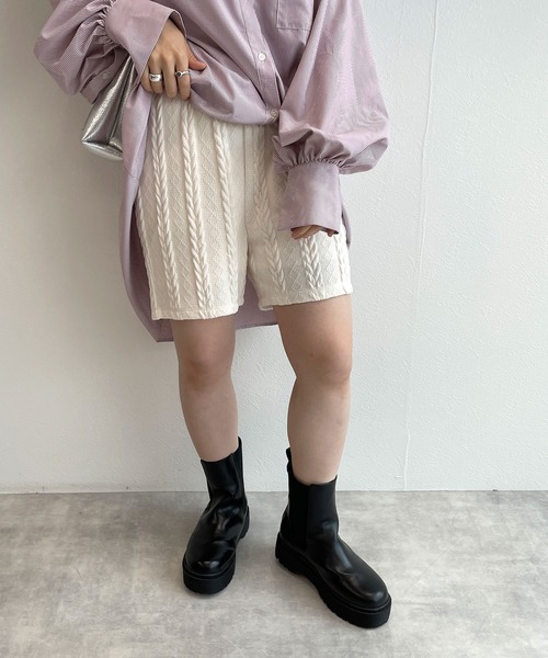 w closet（ダブルクローゼット）の「ケーブル編みジャガードショートパンツ（その他パンツ・レディース・アイボリー/ブルー/ブラック・FREE）」の12枚目の写真