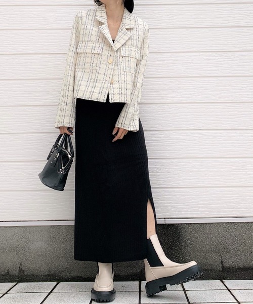 Q（キュー）の「12Gリブタイトスカート（スカート・レディース・ブラック/ピンク・MEDIUM）」の8枚目の写真