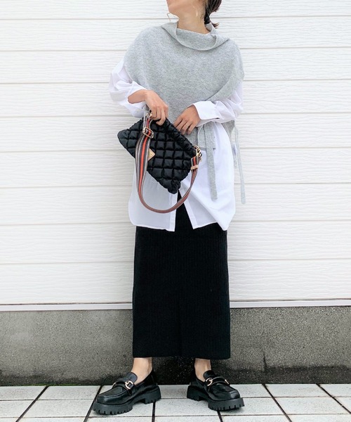 Q（キュー）の「12Gリブタイトスカート（スカート・レディース・ブラック/ピンク・MEDIUM）」の9枚目の写真