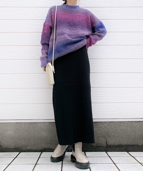 Q（キュー）の「12Gリブタイトスカート（スカート・レディース・ブラック/ピンク・MEDIUM）」の10枚目の写真