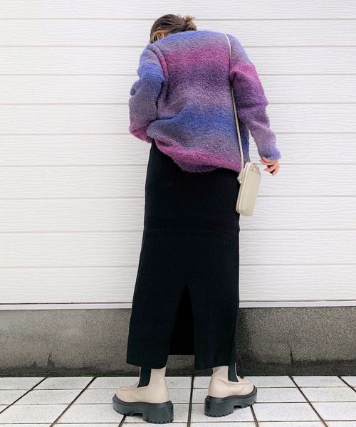 Q（キュー）の「12Gリブタイトスカート（スカート・レディース・ブラック/ピンク・MEDIUM）」の11枚目の写真