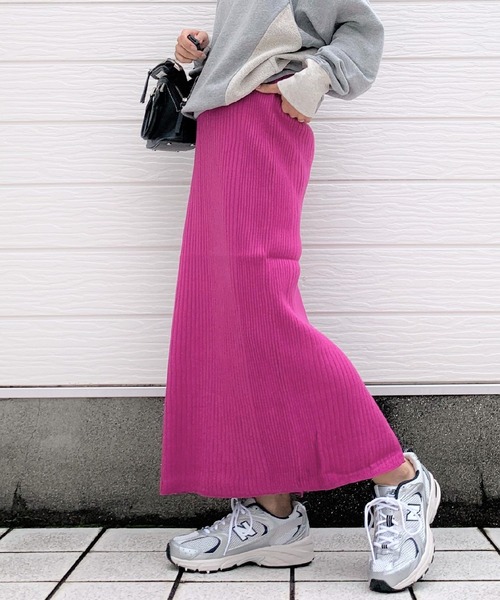 Q（キュー）の「12Gリブタイトスカート（スカート・レディース・ブラック/ピンク・MEDIUM）」の19枚目の写真