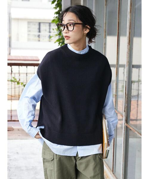CRAFT STANDARD BOUTIQUE(クラフトスタンダードブティック)の「クルーネックニットベスト *(ベスト・レディース・ブラック/グレイッシュベージュ/ブラウン・FREE)」の4枚目の写真