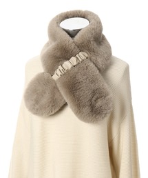 フェイクファー マフラー レザーベルト