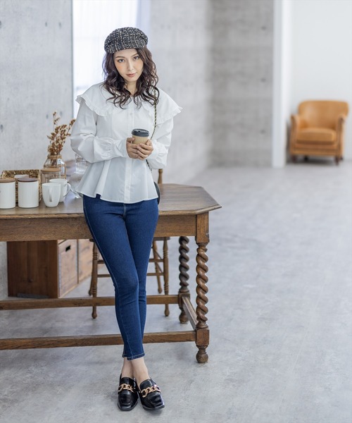 clear（クリア）の「ビッグカラーブラウス（シャツ/ブラウス・レディース・ブラック/オフホワイト・F）」の15枚目の写真