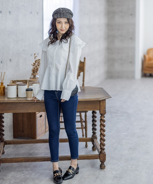 clear（クリア）の「ビッグカラーブラウス（シャツ/ブラウス・レディース・ブラック/オフホワイト・F）」の9枚目の写真