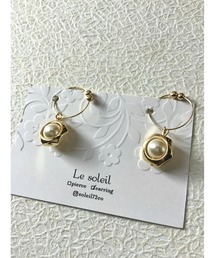 【Le soleil】ヘキサゴン    スワロフスキーパール フープイヤリング(MA)
