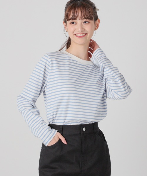 Honeys（ハニーズ）の「ボーダーＴシャツ（Tシャツ/カットソー・レディース・ホワイト系その他/ホワイト×ネイビー/ホワイト×ライム/ホワイト×ピンク・S/M/L）」の2枚目の写真