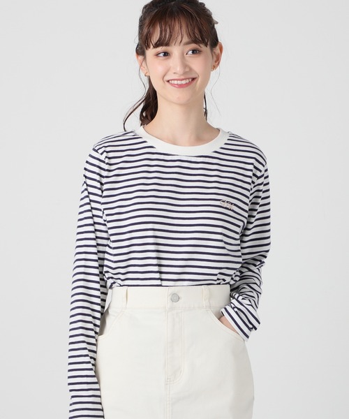 Honeys（ハニーズ）の「ボーダーＴシャツ（Tシャツ/カットソー・レディース・ホワイト系その他/ホワイト×ネイビー/ホワイト×ライム/ホワイト×ピンク・S/M/L）」の3枚目の写真