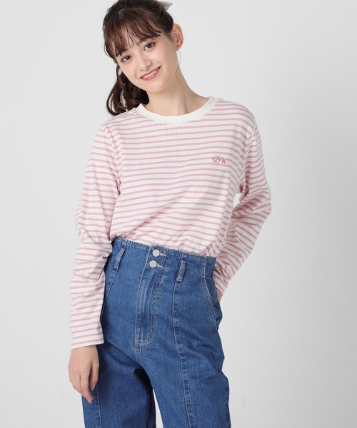 Honeys（ハニーズ）の「ボーダーＴシャツ（Tシャツ/カットソー・レディース・ホワイト系その他/ホワイト×ネイビー/ホワイト×ライム/ホワイト×ピンク・S/M/L）」の6枚目の写真