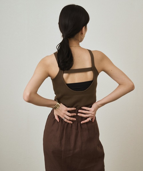 audrey and john wad（オードリーアンドジョンワッド）の「アメリカンスリーブニットタンクトップ -手洗い可-（タンクトップ・レディース・オフホワイト/ブラウン/ブラック/ライトグリーン・FREE）」の6枚目の写真