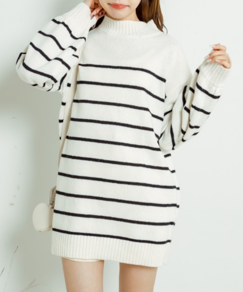 OLIVE des OLIVE(オリーブデオリーブ)の「ボーダーチュニック(ニット/セーター・レディース・ブルー/アイボリー・FREE)」の2枚目の写真