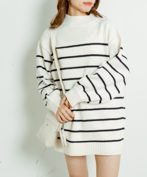 OLIVE des OLIVE(オリーブデオリーブ)の「ボーダーチュニック(ニット/セーター・レディース・ブルー/アイボリー・FREE)」の6枚目の写真