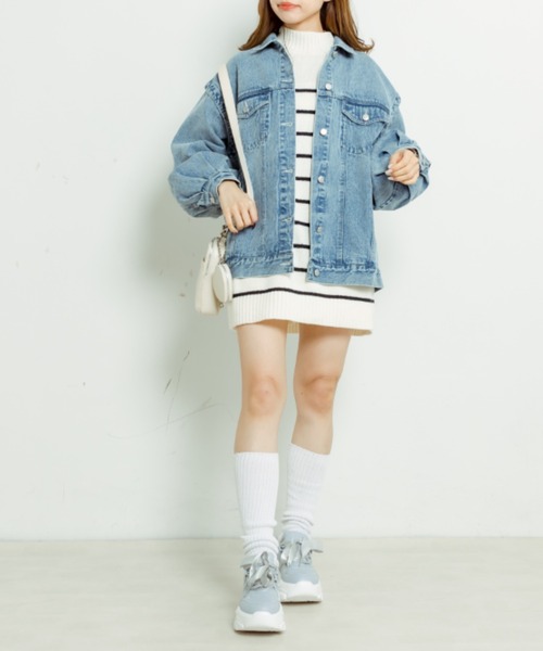 OLIVE des OLIVE(オリーブデオリーブ)の「ボーダーチュニック(ニット/セーター・レディース・ブルー/アイボリー・FREE)」の9枚目の写真