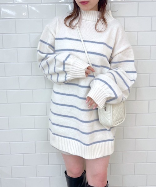 OLIVE des OLIVE(オリーブデオリーブ)の「ボーダーチュニック(ニット/セーター・レディース・ブルー/アイボリー・FREE)」の14枚目の写真