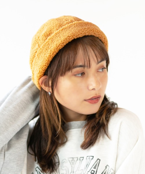 14+（イチヨンプラス）の「ボアフィッシャーマンキャップ（キャップ・レディース・ブラック/ベージュ/パープル/ダークブラウン/マスタード/チャコールグレー・FREE/54cm）」の6枚目の写真