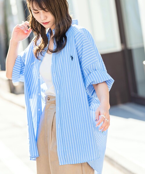 U.S. POLO ASSN.(ユーエスポロアッスン)の「U.S. POLO ASSN./ユーエスポロアッスン/別注ワンポイント刺繍レギュラーカラーシャツ/ストライプシャツ/ユニセックス/オーバーシャツ/デニムシャツ(限定展開)(シャツ/ブラウス・メンズ・グリーン/ホワイト/ネイビー/サックスブルー/ブラック/その他9/チャコールグレー/グレー・SMALL/MEDIUM/LARGE)」の15枚目の写真