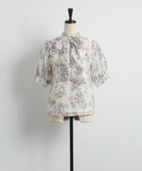 tocco closet（トッコ　クローゼット）の「前後２ＷＡＹボウタイリボントワルドジュイシアーブラウス（シャツ/ブラウス・レディース・ベージュ/ブルー・M）」の4枚目の写真