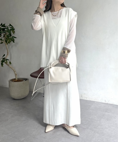 prose verse（プロズヴェール）の「ニットベスト×ニットキャミワンピースセット（ワンピース・レディース・ブラック/オフホワイト・ﾌﾘ-）」の12枚目の写真