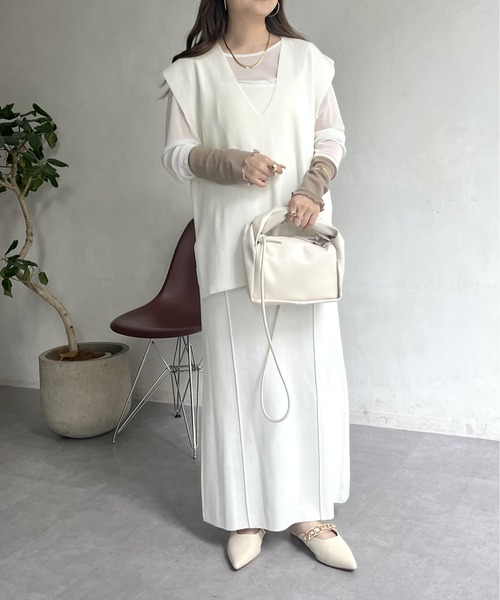 prose verse（プロズヴェール）の「ニットベスト×ニットキャミワンピースセット（ワンピース・レディース・ブラック/オフホワイト・ﾌﾘ-）」の21枚目の写真