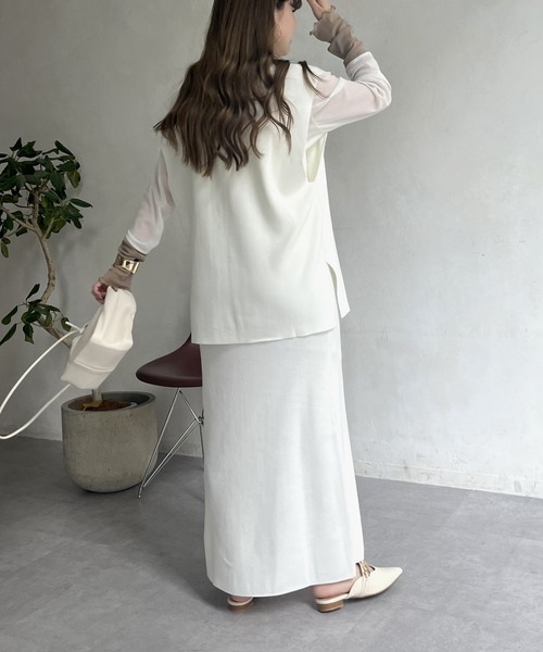 prose verse（プロズヴェール）の「ニットベスト×ニットキャミワンピースセット（ワンピース・レディース・ブラック/オフホワイト・ﾌﾘ-）」の17枚目の写真