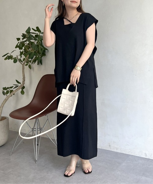 prose verse（プロズヴェール）の「ニットベスト×ニットキャミワンピースセット（ワンピース・レディース・ブラック/オフホワイト・ﾌﾘ-）」の8枚目の写真