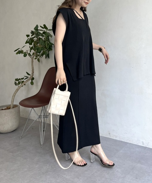 prose verse（プロズヴェール）の「ニットベスト×ニットキャミワンピースセット（ワンピース・レディース・ブラック/オフホワイト・ﾌﾘ-）」の22枚目の写真