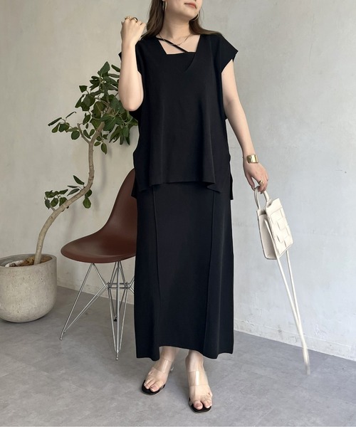 prose verse（プロズヴェール）の「ニットベスト×ニットキャミワンピースセット（ワンピース・レディース・ブラック/オフホワイト・ﾌﾘ-）」の18枚目の写真