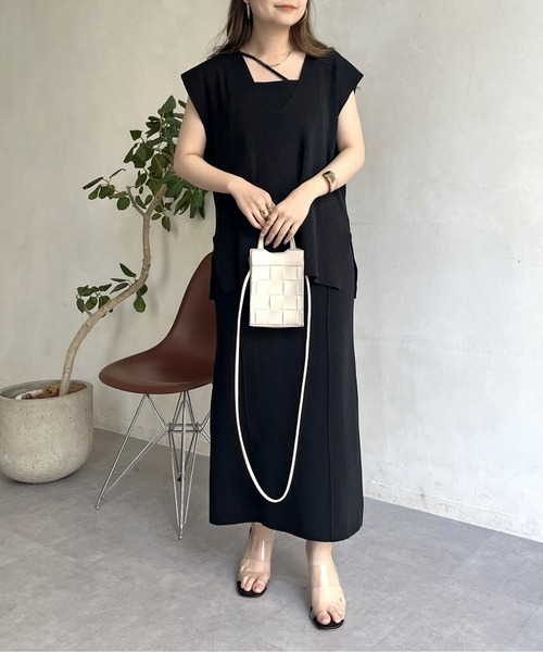 prose verse（プロズヴェール）の「ニットベスト×ニットキャミワンピースセット（ワンピース・レディース・ブラック/オフホワイト・ﾌﾘ-）」の14枚目の写真