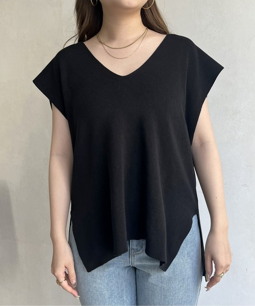 prose verse（プロズヴェール）の「ニットベスト×ニットキャミワンピースセット（ワンピース・レディース・ブラック/オフホワイト・ﾌﾘ-）」の6枚目の写真