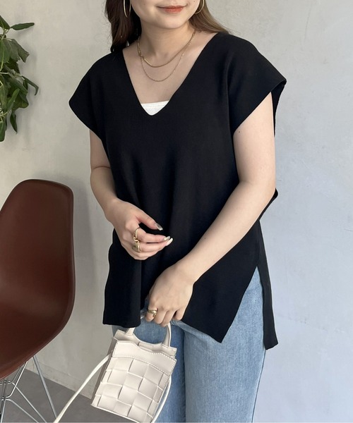 prose verse（プロズヴェール）の「ニットベスト×ニットキャミワンピースセット（ワンピース・レディース・ブラック/オフホワイト・ﾌﾘ-）」の9枚目の写真